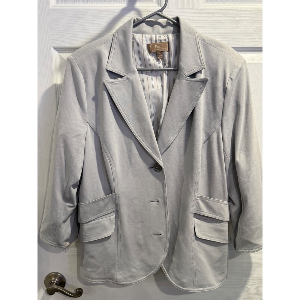 Kelly by Clinton Kelly Light Grey Three Button Blazer Jacket XL A222958